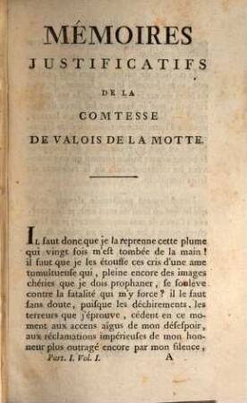 Mémoires Justificatifs De La Comtesse De Valois de La Motte, 1