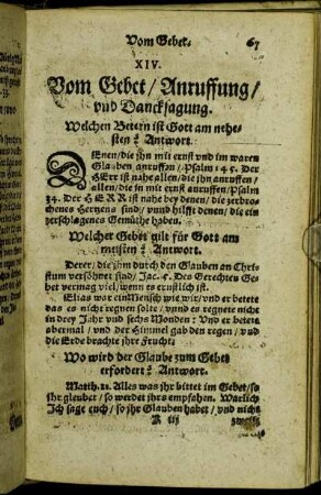 XIV. Vom Gebet/ Anruffung/ und Dancksagung.