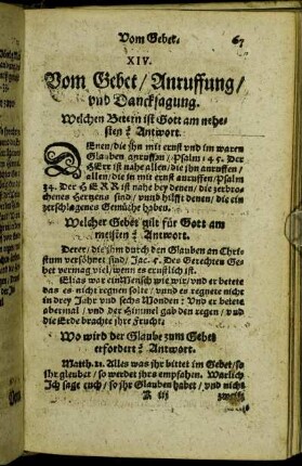 XIV. Vom Gebet/ Anruffung/ und Dancksagung.