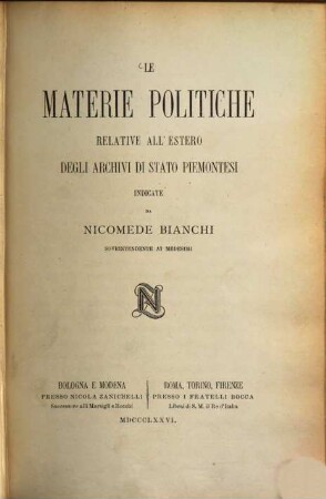 Le materie politiche relative all'estero degli archivi di stato Piemontesi