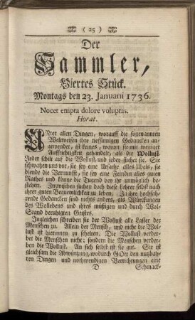 Viertes Stück. Montags den 23. Januarii 1736.