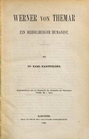 Werner von Themar : Ein Heidelberger Humanist