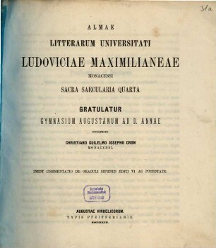 Commentatio de oraculi Siphniis editi VI ac potestate