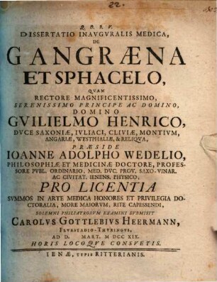 Diss. inaug. med. de gangraena et sphacelo