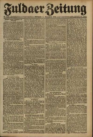 Erste Ausgabe vom Mittwoch, den 11. Dezember 1918.