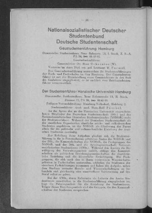 Der Studentenführer Hansische Universität Hamburg