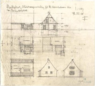 Fischer, Theodor; Marktredwitz; Arbeiterwohnhaus - Grundrisse, Ansichten, Schnitt