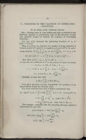 X. - Theorems in the calculus of generating functions.