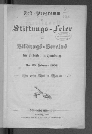 1854: Fest-Programm zur Stiftungs-Feier des Bildungsvereins für Arbeiter