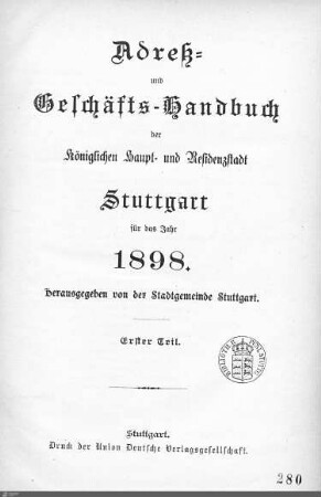1898: Stuttgarter Adressbücher, 1898