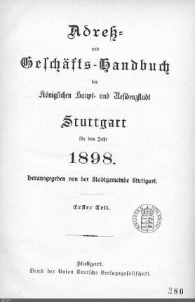 1898: Stuttgarter Adressbücher, 1898
