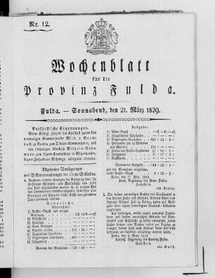 Nr. 12, Ausgabe vom 21. März 1829