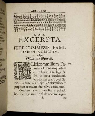 Excerpta De Fideicommissis Familiarum Nobilium, vulgo Stamm-Gütern.