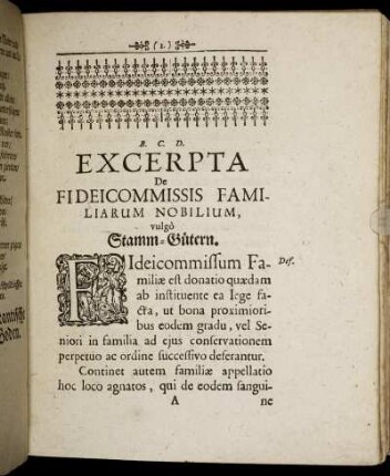 Excerpta De Fideicommissis Familiarum Nobilium, vulgo Stamm-Gütern.