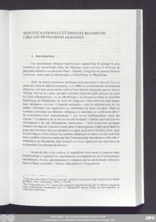 Identité Nationale Et Identité Religieuse Chez Les Musulmans Albanais
