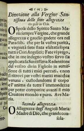Divozione alla Vergine Santissima delle sette allegrezze che gode in Cielo. - Novena in onore dell´Angelo Custode.