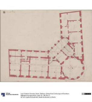 Berlin. Rathaus. Entwurf der Ecklösung mit Rundturm. Mittelgeschossgrundriss