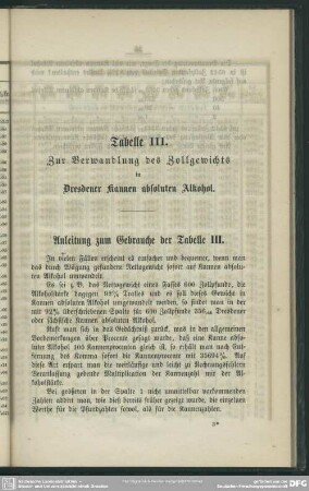 Tabelle III. Zur Verwandlung des Zollgewichts in Dresdener Kannen absoluten Alkohol