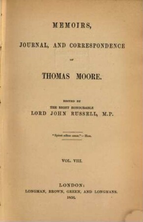 Memoirs, journal, and correspondence of Thomas Moore, 8. Diary of Thomas Moore ; 1845 ...
