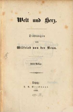 Welt und Herz : Dichtungen
