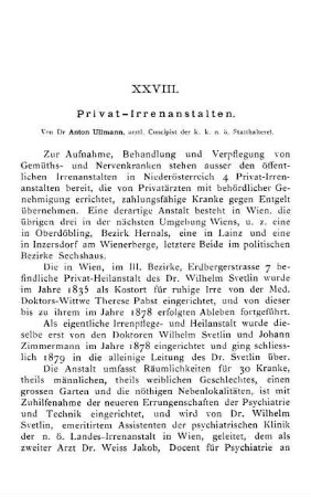 XXVIII. Privat-Irrenanstalten.