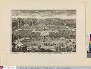 Veüe du grand Parterre du Tybre et du derriere du Chasteau de Fontaine-bleau