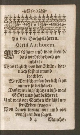 An den Hochgelehrten. Herrn Authorem.