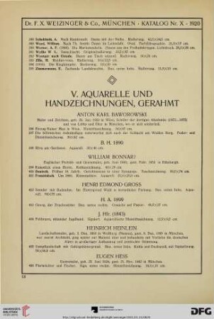 V. Aquarelle und Handzeichnungen, gerahmt (Nr. 396-469)