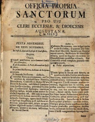 Officia propria Sanctorum pro usu cleri Ecclesiae et dioecesis Augustanae