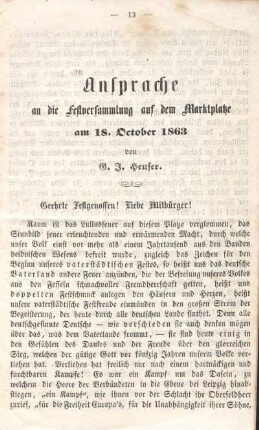 Ansprache an die Festversammlung auf dem Marktplatze am 18. October 1863