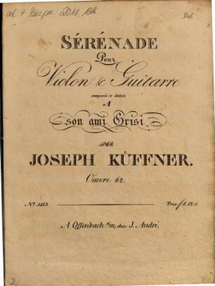 Sérénade pour violon & guitarre : oeuvre 62