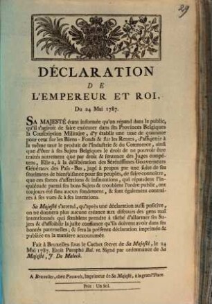 Déclaration De L'Empereur Et Roi Du 24 Mai 1787