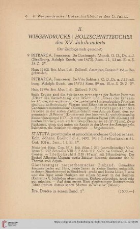II. Wiegendrucke Holzschnittbücher des XV. Jahrhunderts (Nr. 9 - 25)