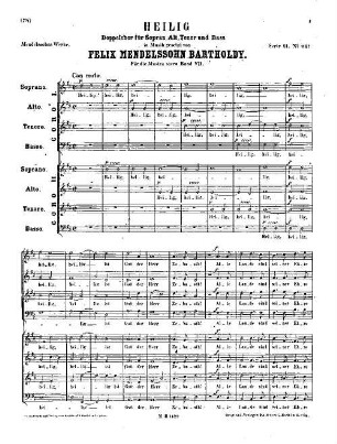 Felix Mendelssohn-Bartholdys Werke, 14,C,112a. Nr. 112a, Heilig : Doppelchor. - 3 S. - Pl.-Nr. M.B.112a