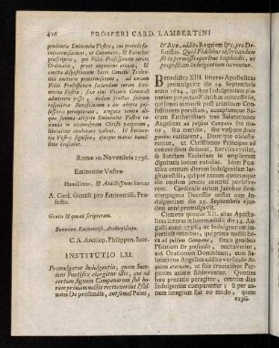 416-444, Institutio LXI. - LXVI.