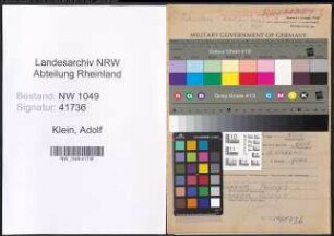 Entnazifizierung Adolf Klein , geb. 24.11.1893 (Werkmeister)