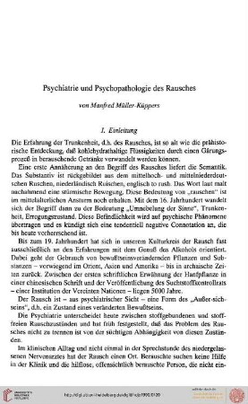 Manfred Müller-Küppers: Psychiatrie und Psychopathologie des Rausches