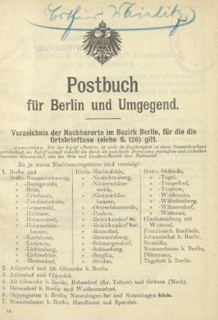 1913: Postbuch für Berlin und Umgegend
