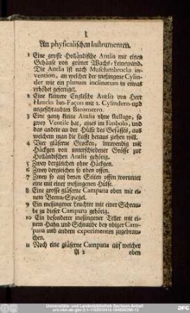 I. An physicalischen Instrumenten.