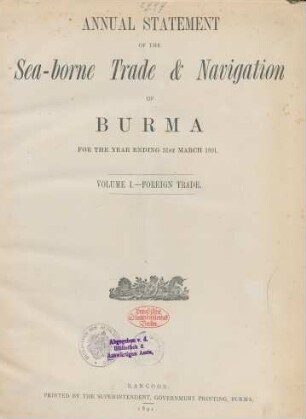 1891,1: Annual statement of the sea-borne trade and navigation of Burma
