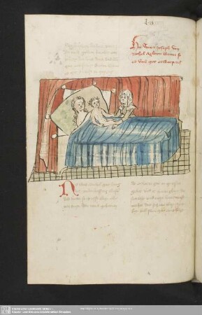 73v: kolorierte Federzeichnung: Geburt Josephs