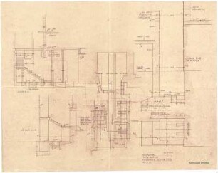 Döllgast, Hans; München; Alte Pinakothek, Wiederaufbau - Treppe Nord - Ost Fundamente (Grundriss; Schnitte)