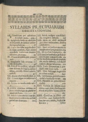 Syllabus Praecipuarum Observationum.