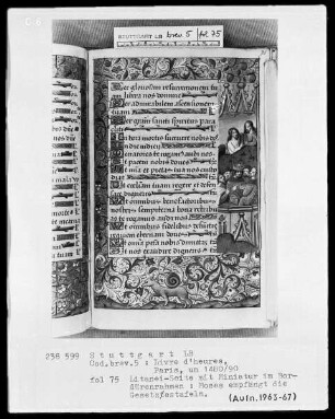 Lateinisches Stundenbuch (Livre d'heures) — Moses empfängt die Gesetzestafeln, Folio 75recto