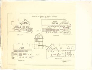 Littmann, Max; Bocksberg; Hofgut, Wohnhausanbau - Ansichten, Schnitt