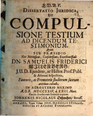 Diss. ... de compulsione testium ad dicendum testimonium