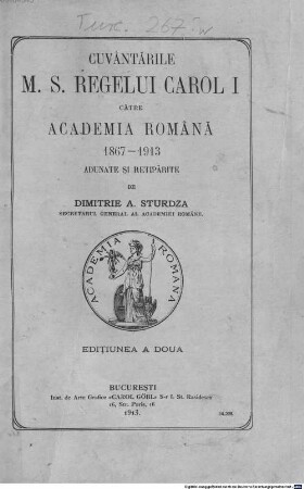 Cuvântările M. S. Regelui Carol I către Academia Română 1867 - 1913