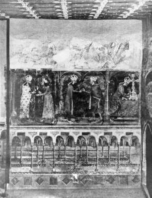 Karlštejn / Karlstein (Tschechien), Burg Karlštejn, Marienkapelle, Fresko: Kaiser Karl IV. beim Reliquienkult; Meister Theoderich u. Werkstatt