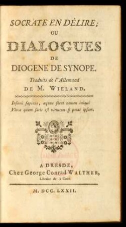 Socrate En Délire; Ou Dialogues De Diogene De Synope