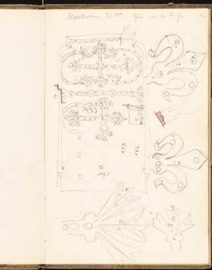 Skizzenbuch 1901: Tür mit Beschlag einer Kirche in Maulbronn, Ansicht, Details